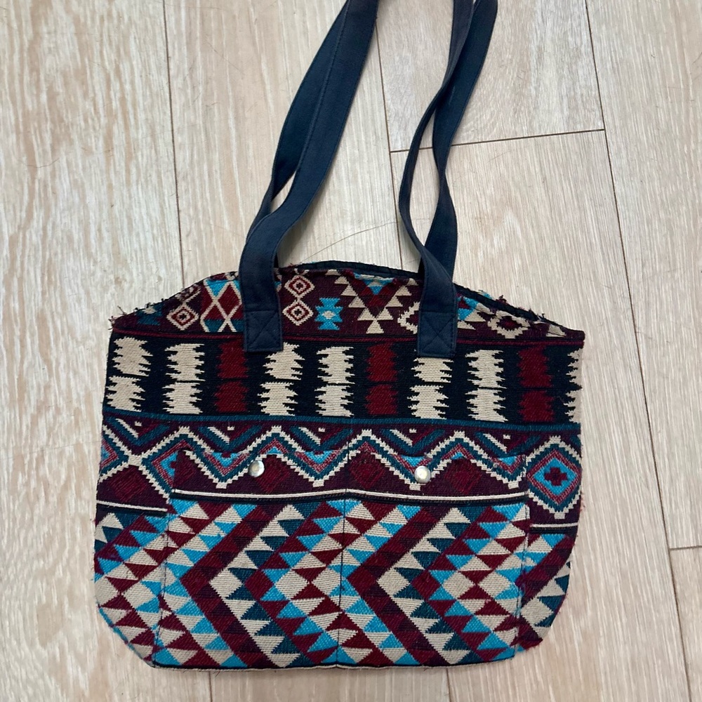 Geometric Boho Tote Bag in Burgundy, Teal & Cream